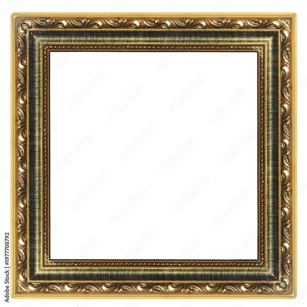 Fototapeta premium Moldura antiga vintage dourada de madeira em formato quadrado, 1:1 sem fundo, transparente