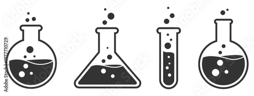 Chemical, vector icon with laboratory flask and test tube symbol, representing experiments, research, and chemistry science, clean modern flat design