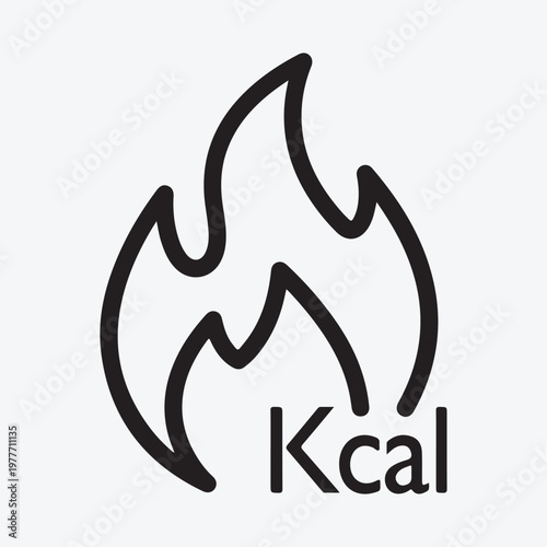 Stylized flame icon with accompanying kilocalorie abbreviation below