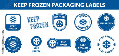 Keep Frozen - blue vector stamps and stickers for frozen food packaging.