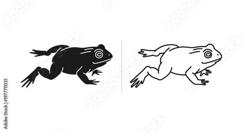 Frog icons, black and white, vector illustrations, amphibian symbols, logo designs
