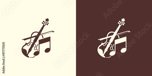 Elegant violin and musical note emblem for a classical music orchestra, symphony, or educational institution