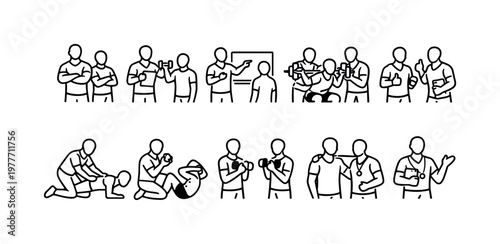 Fitness coaching icons depicting personal training, exercise, and consultation