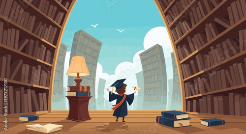 Wallpaper Mural Graduate standing in library. Torontodigital.ca