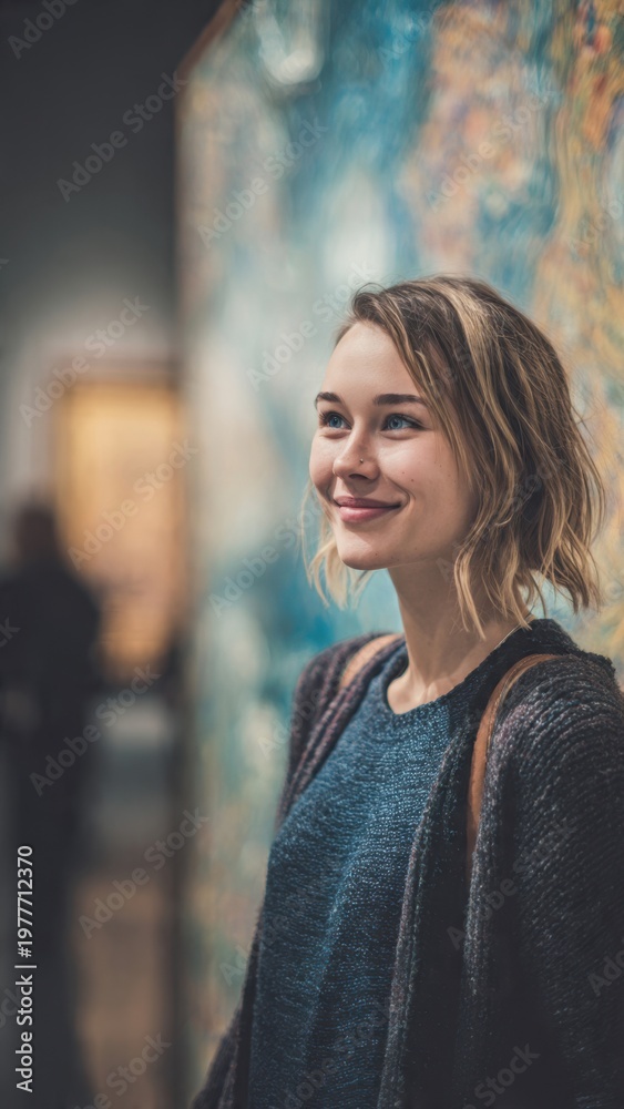 Fototapeta premium Young Woman Smiling in Art Gallery