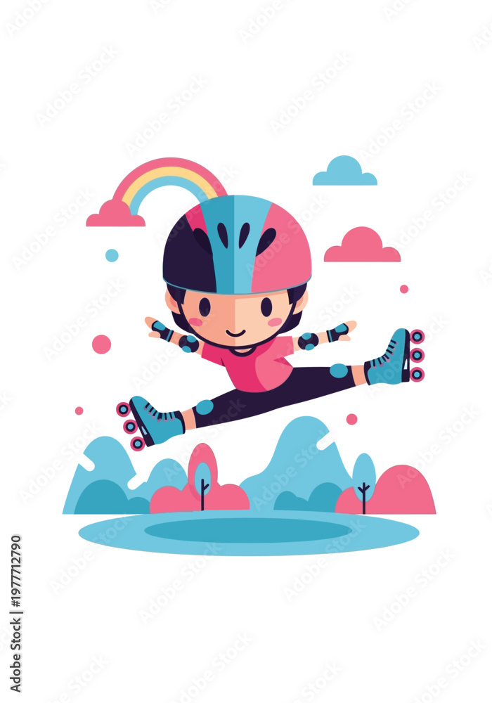 Obraz premium Child Wearing Pink Helmet Skating.