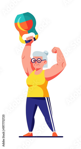 Senior woman lifting dumbbell weight.