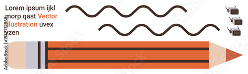 Creativity, education, design concepts, sketching tools, graphic arts, visual media. Orange pencil, wavy lines and minimalistic text elements. Creativity and education clearly