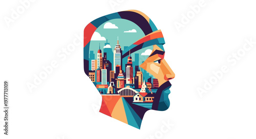 Wallpaper Mural Man Head Cityscape Illustration Design. Torontodigital.ca