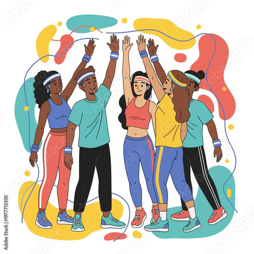 Diverse Women High Five Fitness.