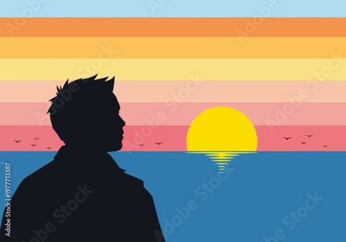 Wallpaper Mural Man looking at sunset ocean. Torontodigital.ca