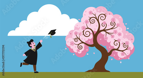Wallpaper Mural Man Releasing Graduation Cap Under Tree. Torontodigital.ca
