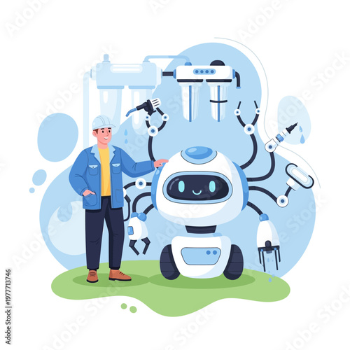 Wallpaper Mural Man standing next to robot. Torontodigital.ca