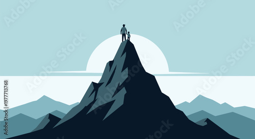 Man standing on mountain peak.