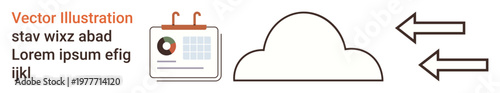 Cloud storage, data sharing, technology infrastructure, information flow, communication systems, digital management. are a cloud, calendar and arrows. Cloud storage and data sharing concept