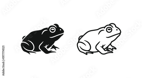 Frog icons, black and white vector frogs, amphibian illustrations, simple animal designs