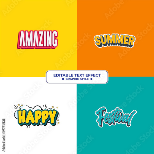 Foto Set Editable text style effect - Amazing, Summer, Happy, Festival text style theme