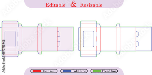Box die cut template layouts with cut, fold, and bleed lines