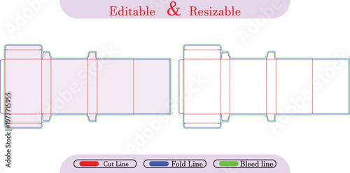 Box die cut template, cut, fold, bleed lines packaging