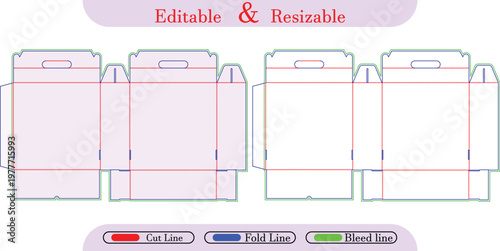 Packaging box die cut template, editable resizable