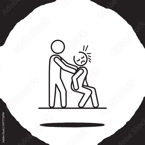 Person helping another person with back pain line art discomfort