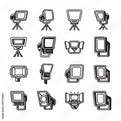 Studio lighting equipment icons in a clean vector illustration for creative projects