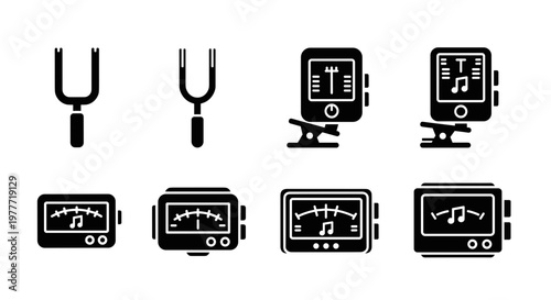 A set of musical tuning icons in a flat, minimalist design style on transparent background