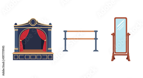 A set of ballet dance studio icons on transparent background