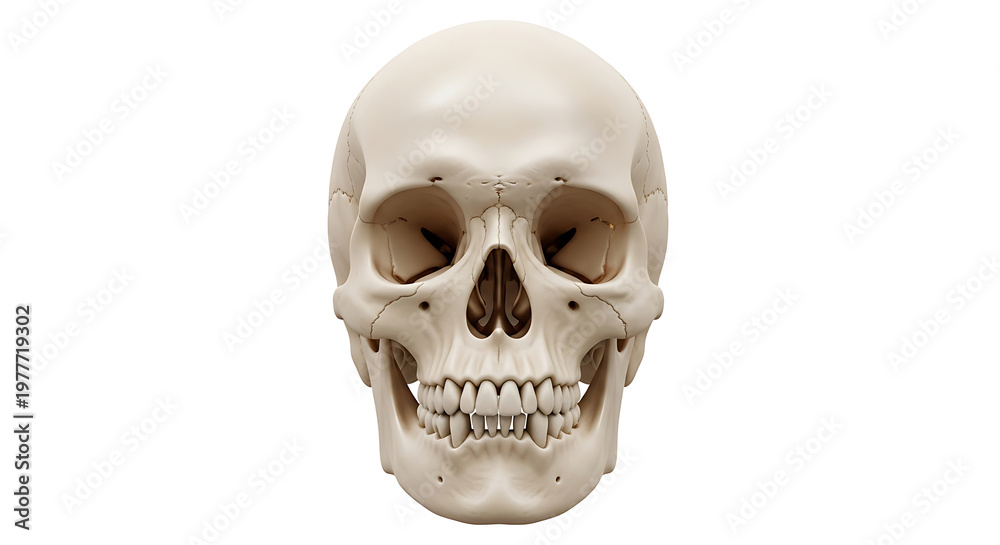 Fototapeta premium A detailed human skull model on a white background for medical study