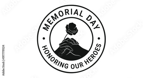 Memorial Day illustration honoring fallen heroes with a hand holding a rose, symbolizing remembrance and sacrifice