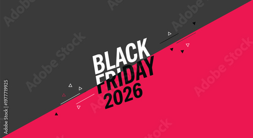 Black Friday 2026 Promotional Graphic with Geometric Accents and Diagonal Color Split