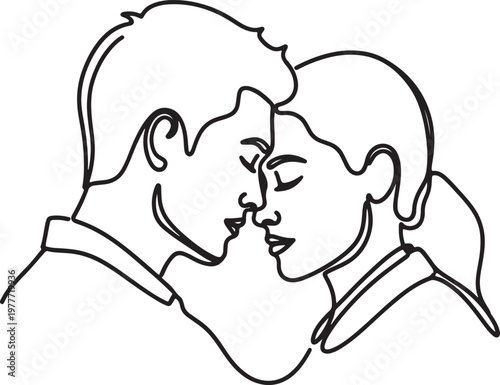 Romantic minimalist line art drawing of a couple close together