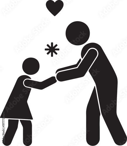 Father and child interaction icon with heart symbol, interaction