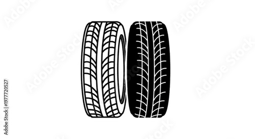 Vector illustration of two car tires with tread pattern on a transparent background