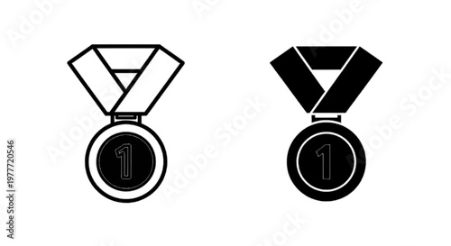 Vector illustration of set of first place medal icons, gold medal with number one on a transparent background