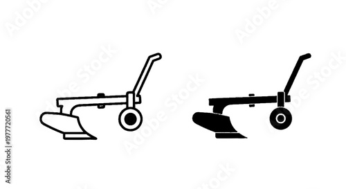 Vector illustration of set of plow icons, agricultural equipment for soil cultivation on a transparent background