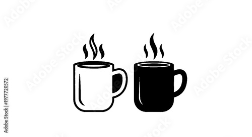 Vector illustration of two coffee mugs icon, black and white vector illustration on a transparent background