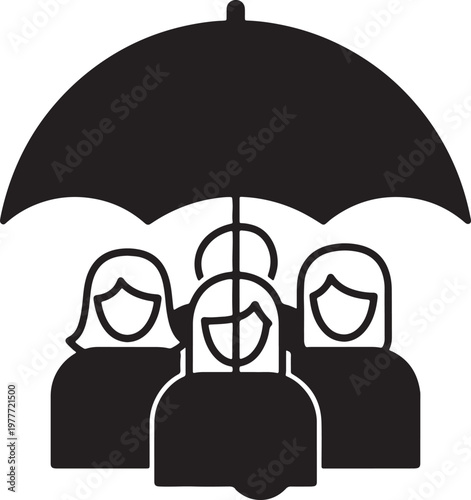 People under umbrella protection and insurance concept icon
