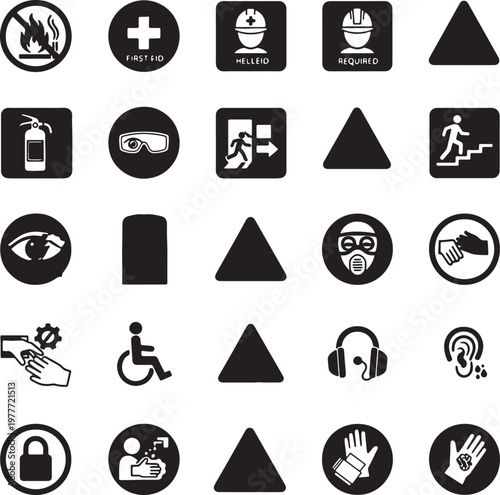 Collection of industrial safety and health warning sign icons