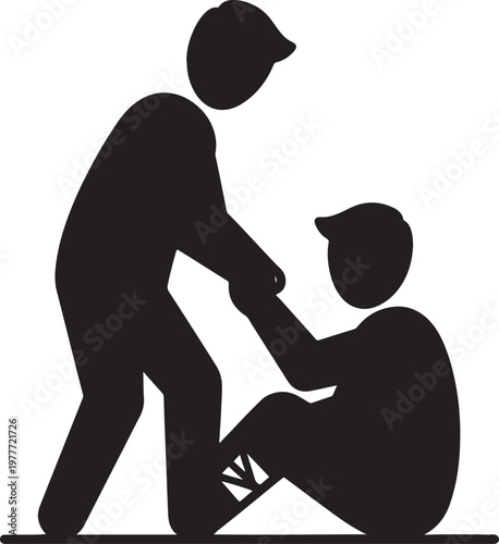 Silhouette of a person helping another person up from the ground