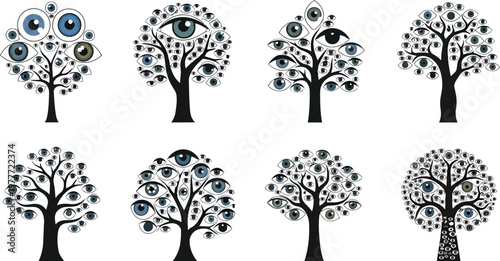 Set of surreal trees with eyes instead of leaves