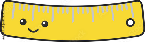 A cheerful yellow ruler with big eyes and a smile, featuring measurement marks, embodying fun learning and precision
