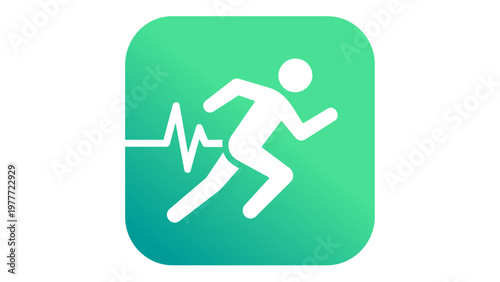 Professional vector icon illustration of a green health and fitness mobile app icon featuring a white running man silhouette and heartbeat pulse line, ideal for sports tracking and wellness.