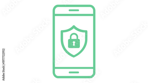 Mobile security vector icon illustration featuring a smartphone with a shield and padlock on the screen, representing data protection, app safety, and cyber security in a flat minimalist style for