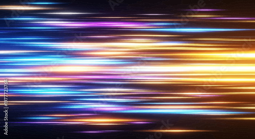 Abstract Speed Lines Background: Blue, Purple, Yellow Light Streaks Motion Blur