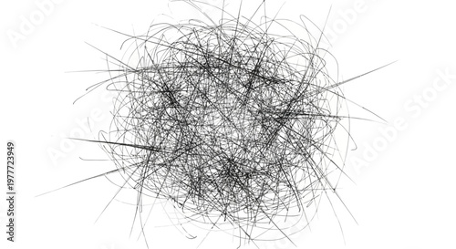 Abstract chaotic scribble lines, random tangle, black ink on white background, artistic mess