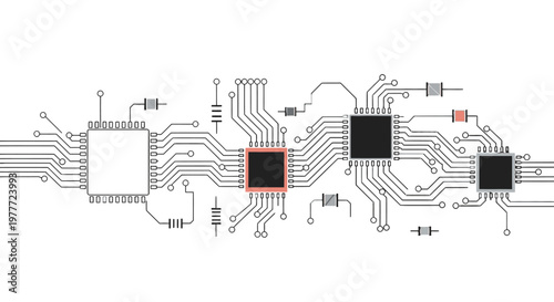 A circuit board with various components.