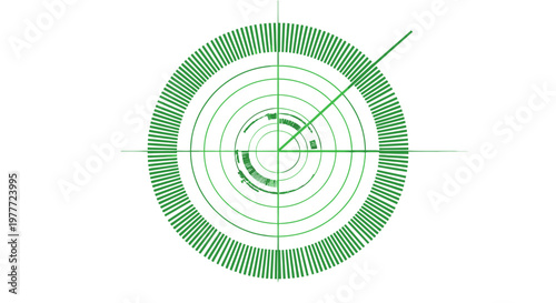 Green circular graphic design element with crosshairs and concentric circles.
