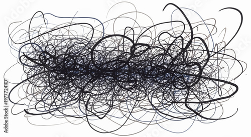 Abstract chaotic scribble lines background, black ink on white paper, artistic mess