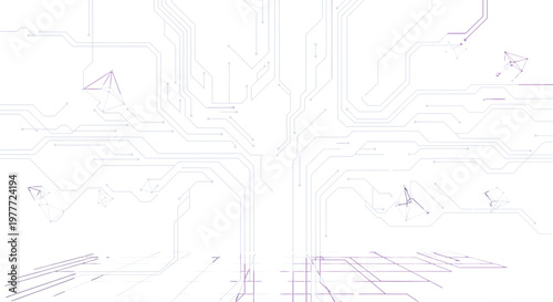 A futuristic circuit board design with purple lines.